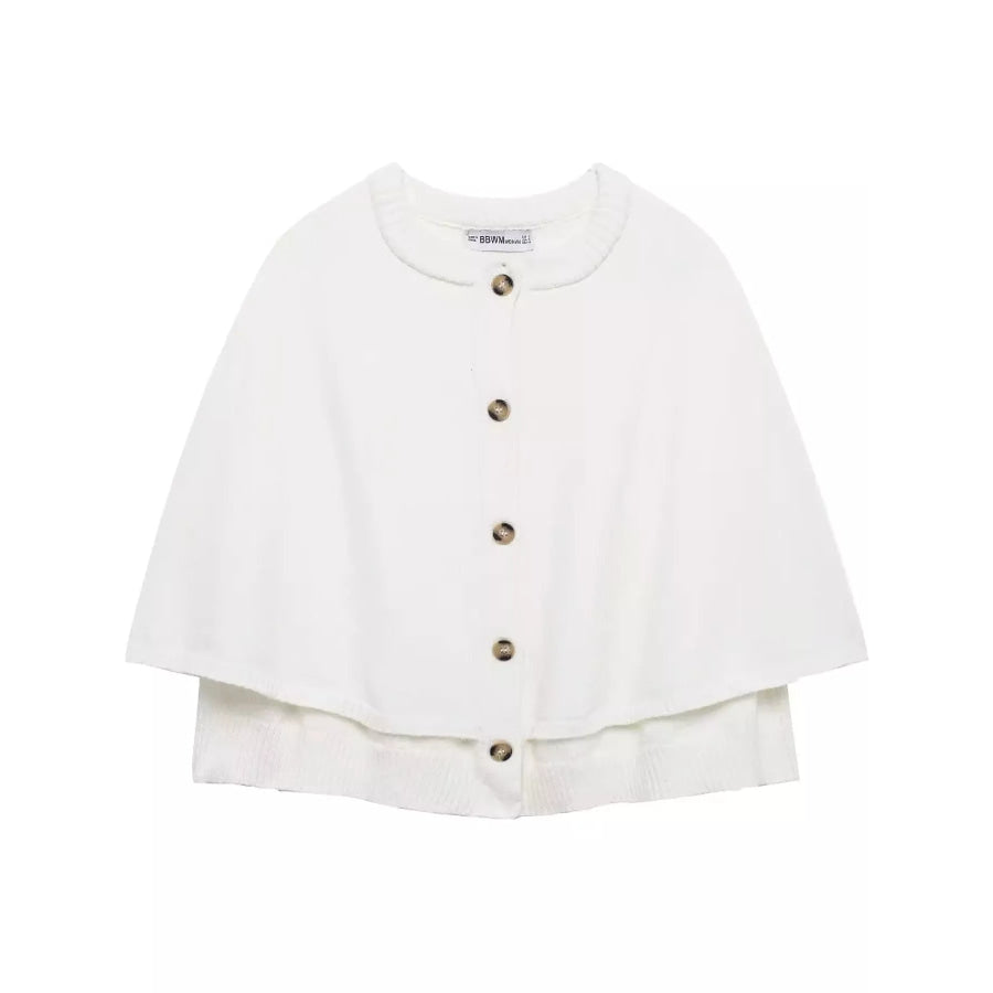 Button-Front Knit Cape Cardigan White / S Apparel and Accessories