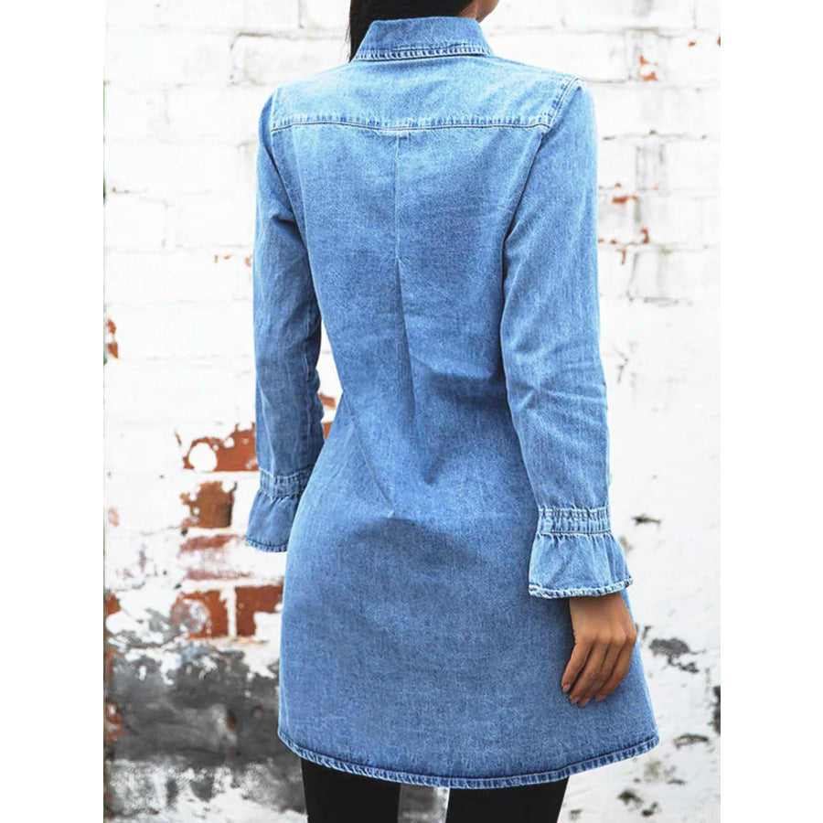 Button Front Long Sleeve Denim Dress Apparel and Accessories