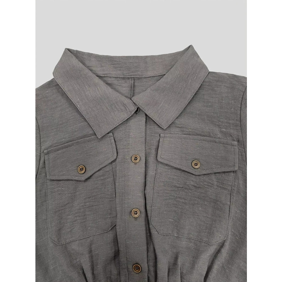 Button Front Long-Sleeve Jumpsuit Apparel and Accessories