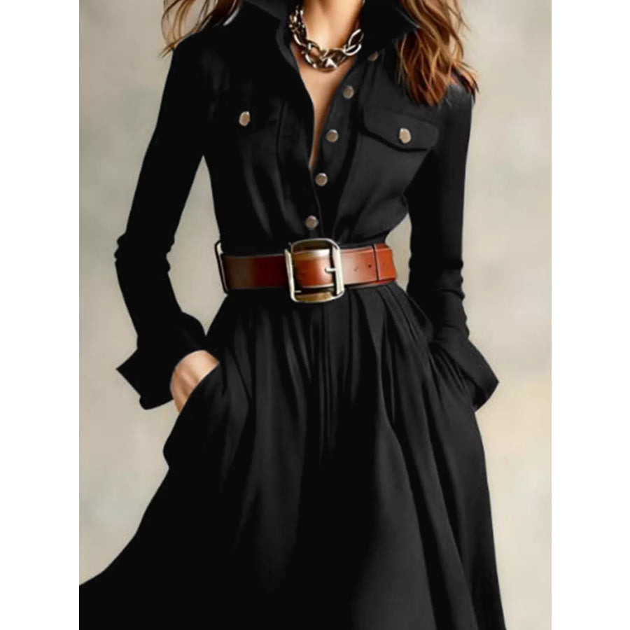 Button Front Long Sleeve Maxi Dress Apparel and Accessories