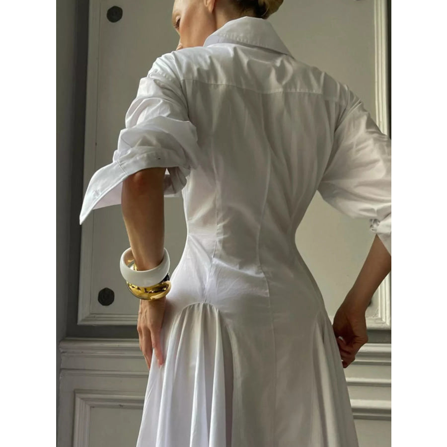 Button Front Long Sleeve Maxi Shirt Dress Apparel and Accessories
