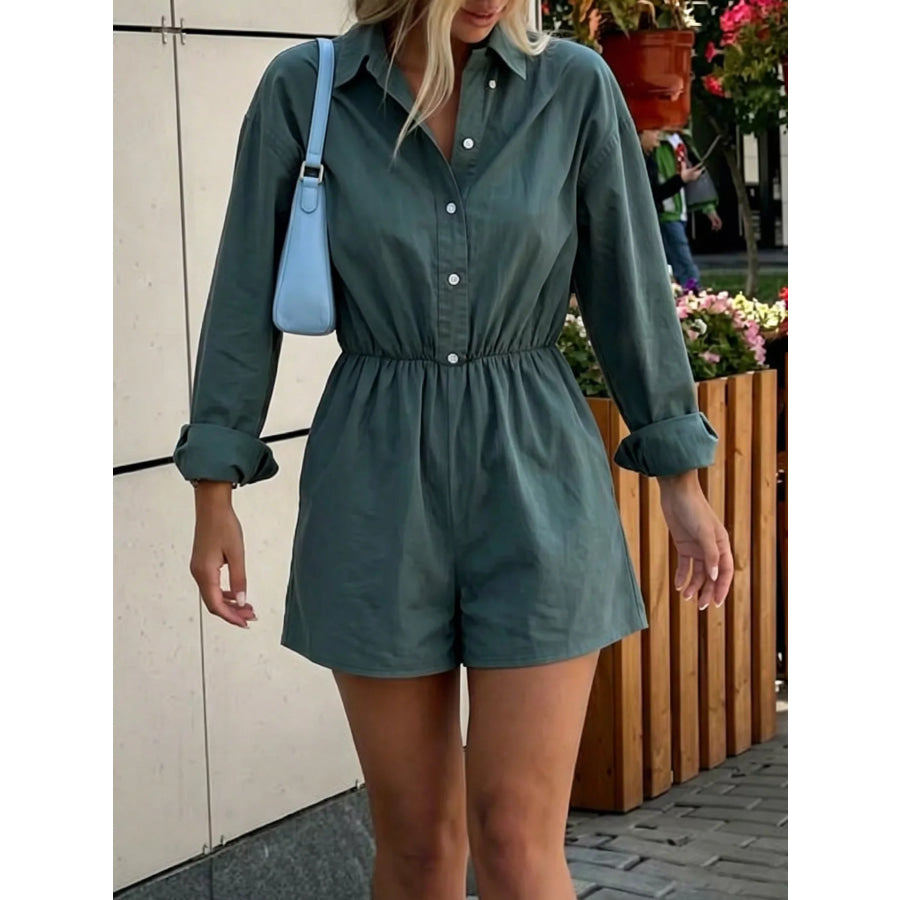 Button Front Long Sleeve Romper Apparel and Accessories