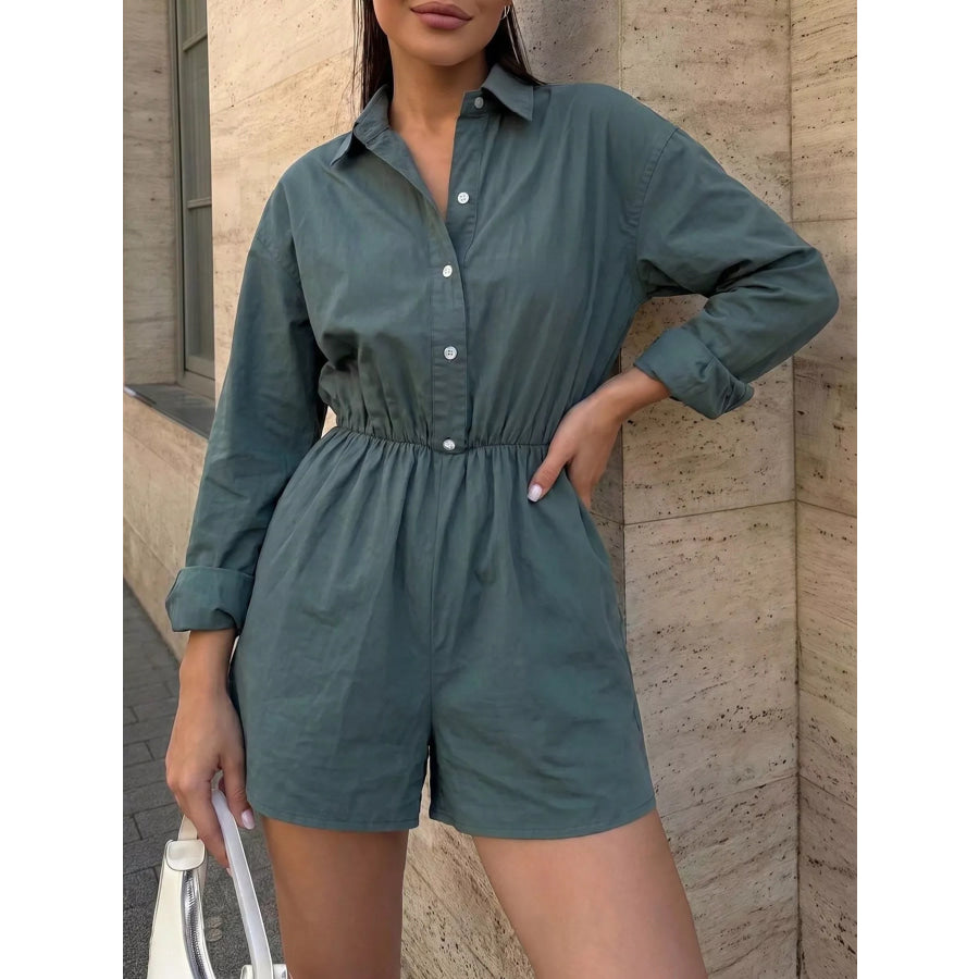 Button Front Long Sleeve Romper Apparel and Accessories