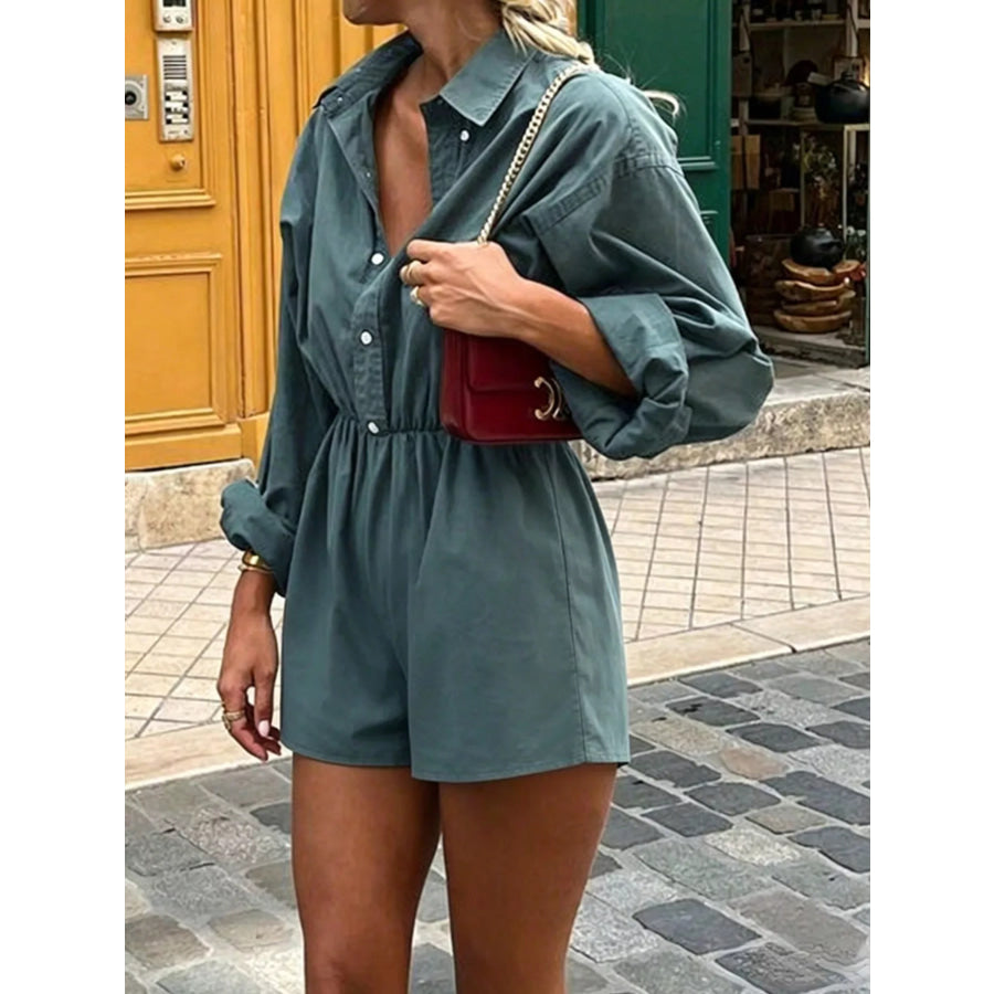 Button Front Long Sleeve Romper Apparel and Accessories