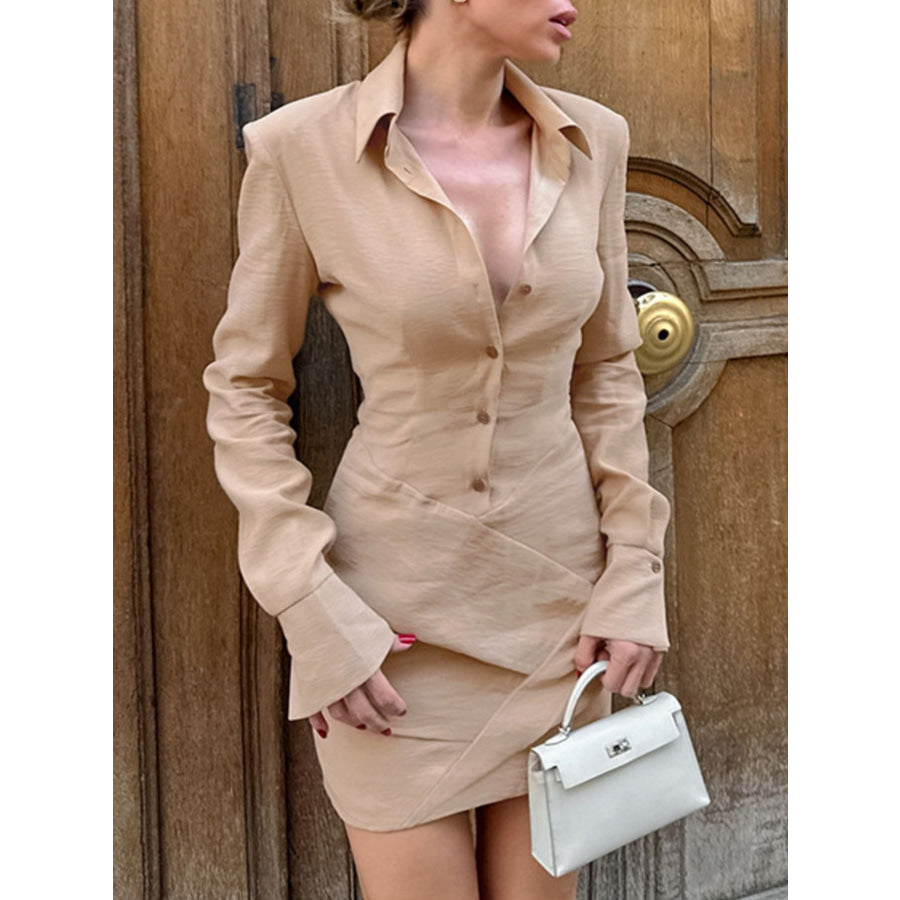 Button Front Long Sleeve Shirt Dress Apparel and Accessories