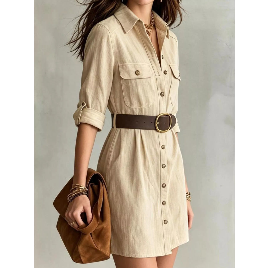 Button Front Long Sleeve Shirt Dress Apparel and Accessories