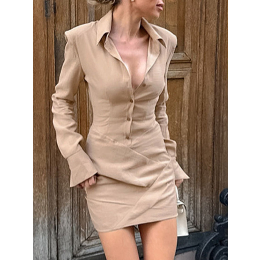 Button Front Long Sleeve Shirt Dress Apparel and Accessories