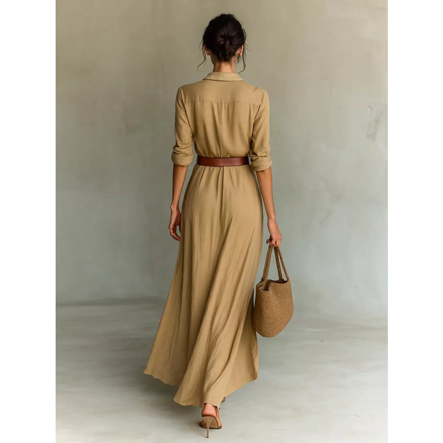 Button Front Long-Sleeve Shirt Maxi Dress Apparel and Accessories