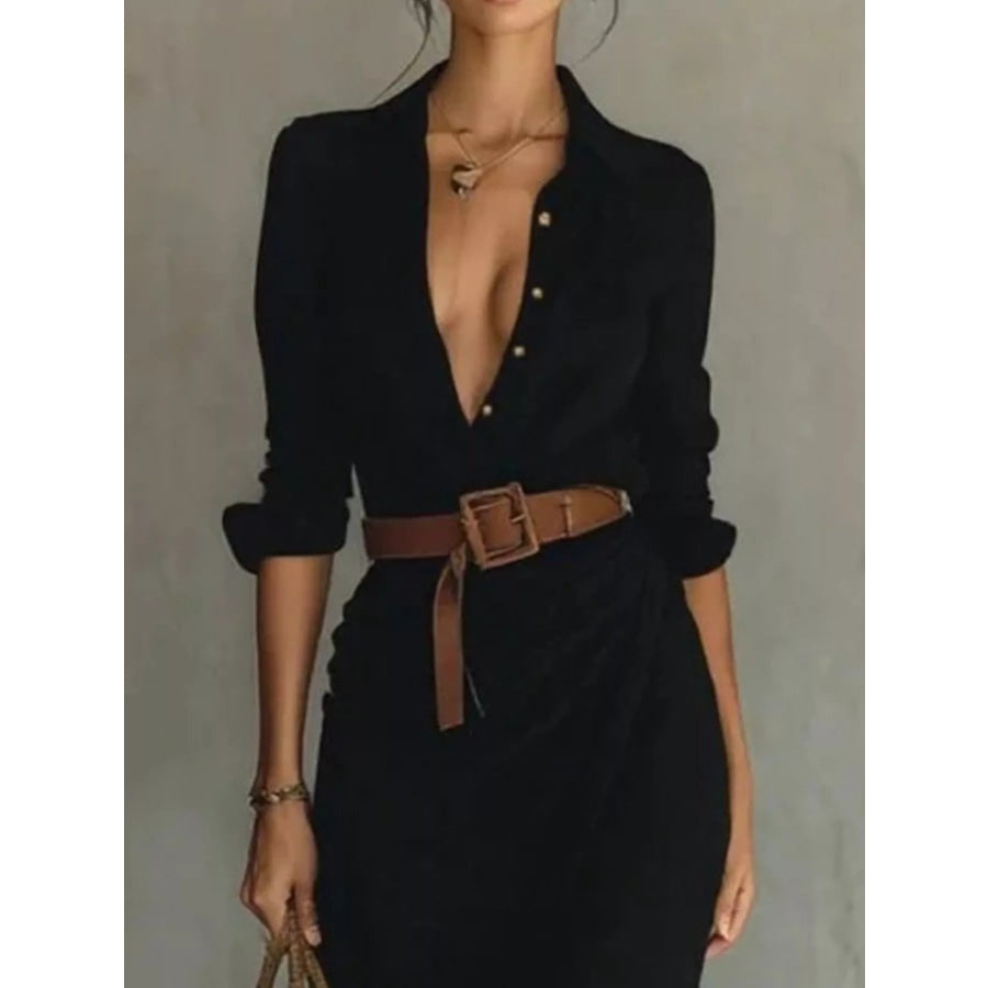 Button Front Long-Sleeve Shirt Maxi Dress Apparel and Accessories
