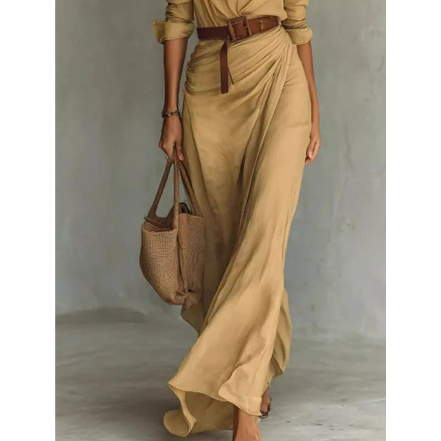 Button Front Long-Sleeve Shirt Maxi Dress Apparel and Accessories