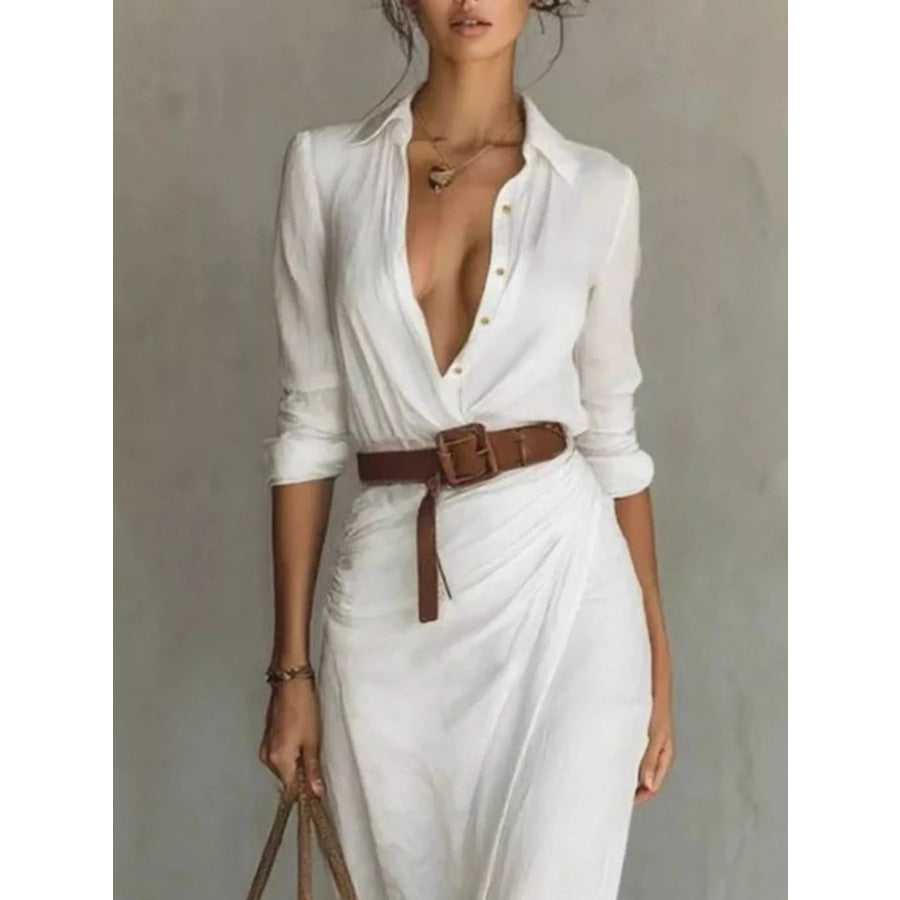 Button Front Long-Sleeve Shirt Maxi Dress Apparel and Accessories