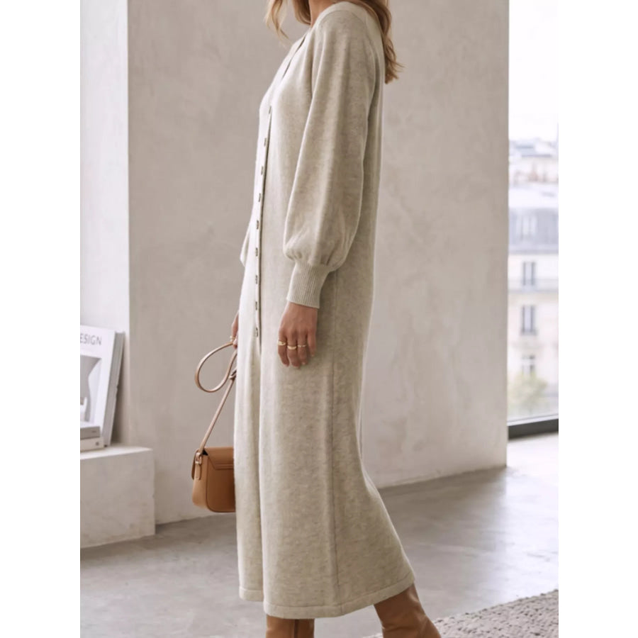 Button Front Long Sleeve Sweater Dress Apparel and Accessories