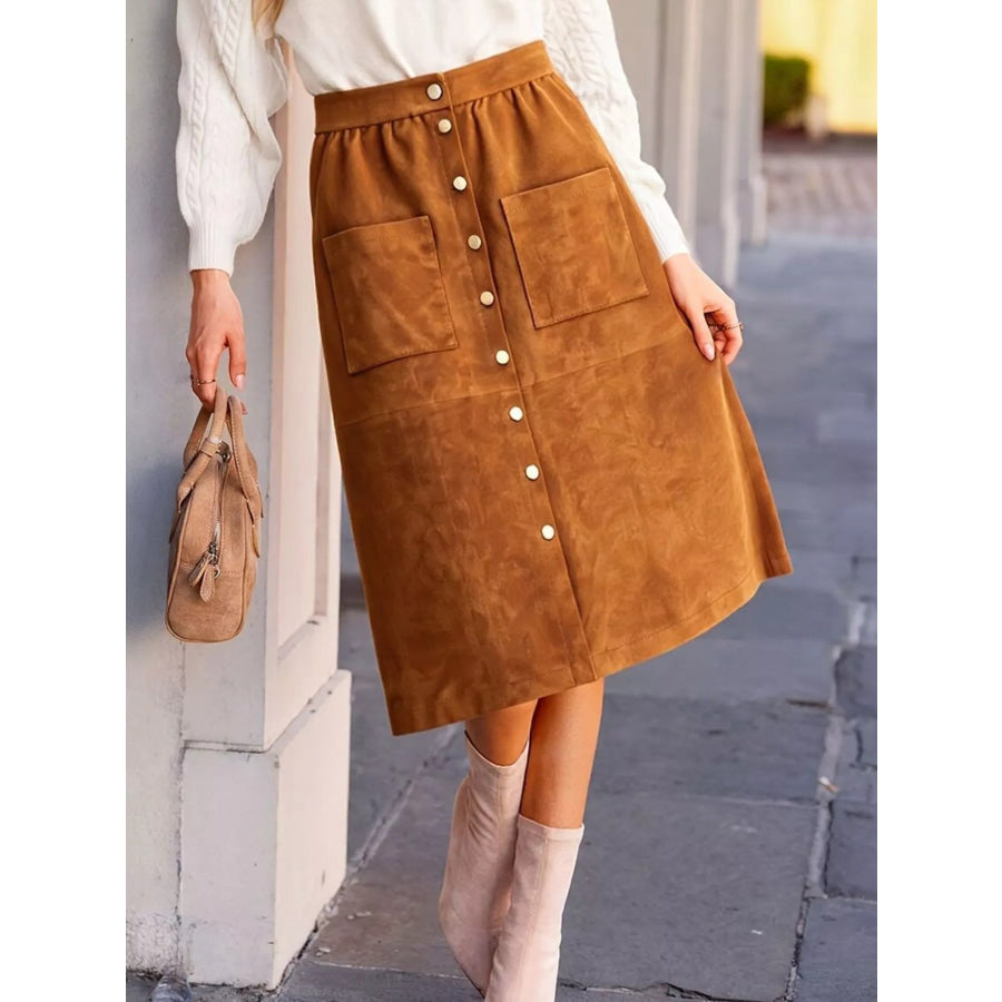Button-Front Midi Skirt Apparel and Accessories