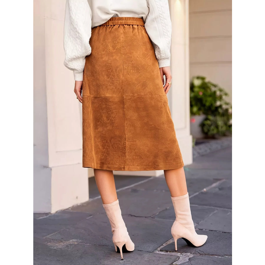Button-Front Midi Skirt Apparel and Accessories