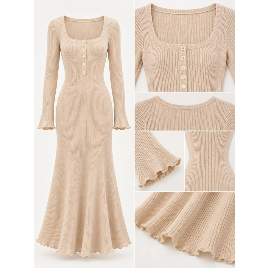 Button-Front Ribbed Knit Maxi Dress Apparel and Accessories