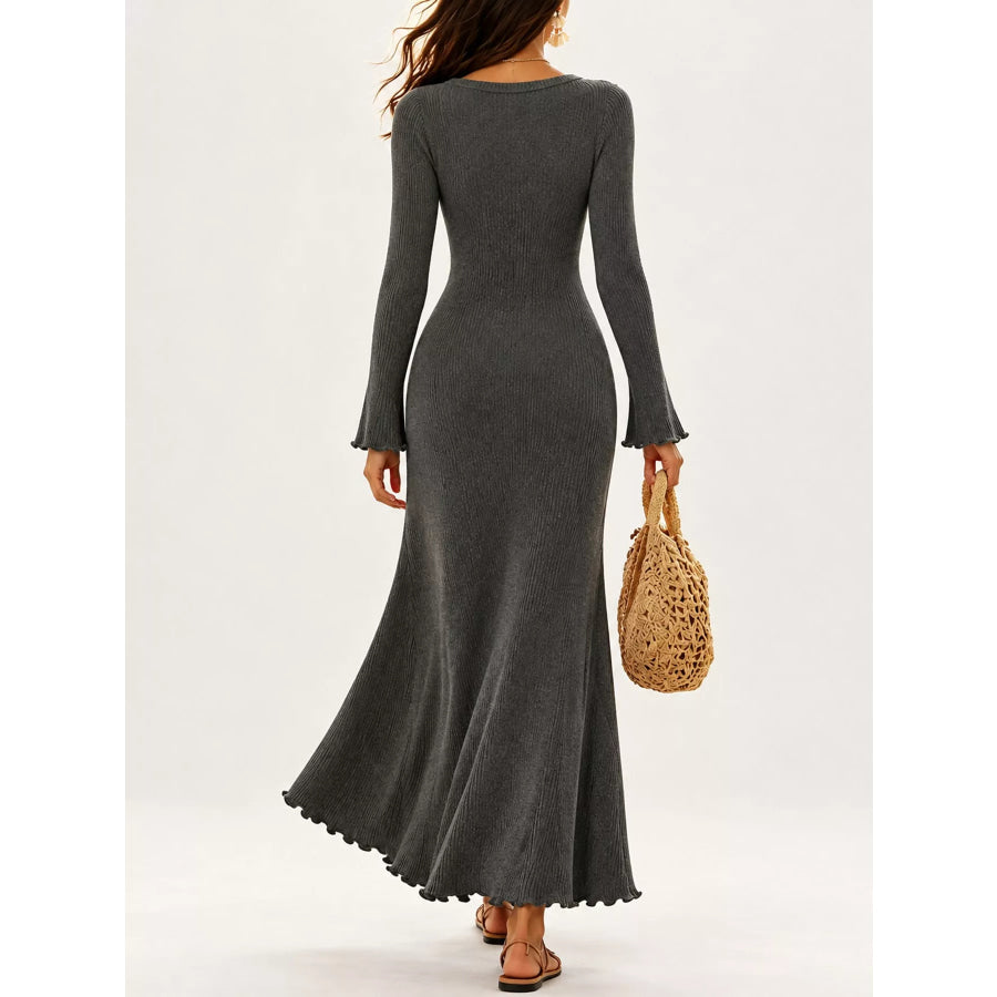 Button-Front Ribbed Knit Maxi Dress Apparel and Accessories