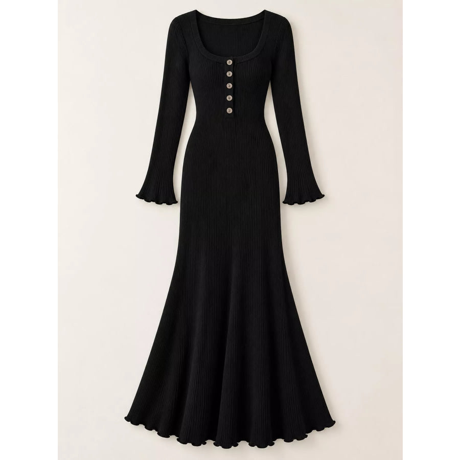 Button-Front Ribbed Knit Maxi Dress Apparel and Accessories