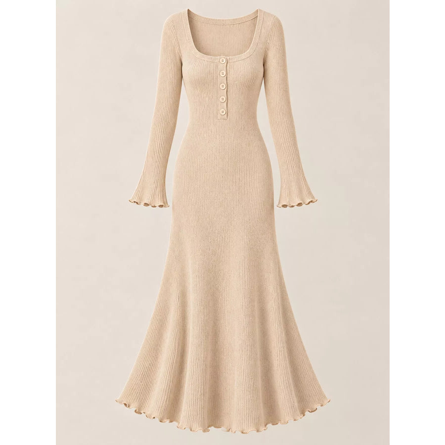 Button-Front Ribbed Knit Maxi Dress Apparel and Accessories