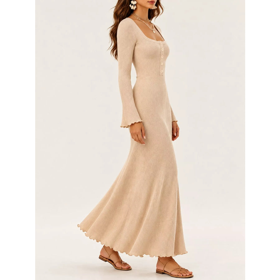 Button-Front Ribbed Knit Maxi Dress Apparel and Accessories