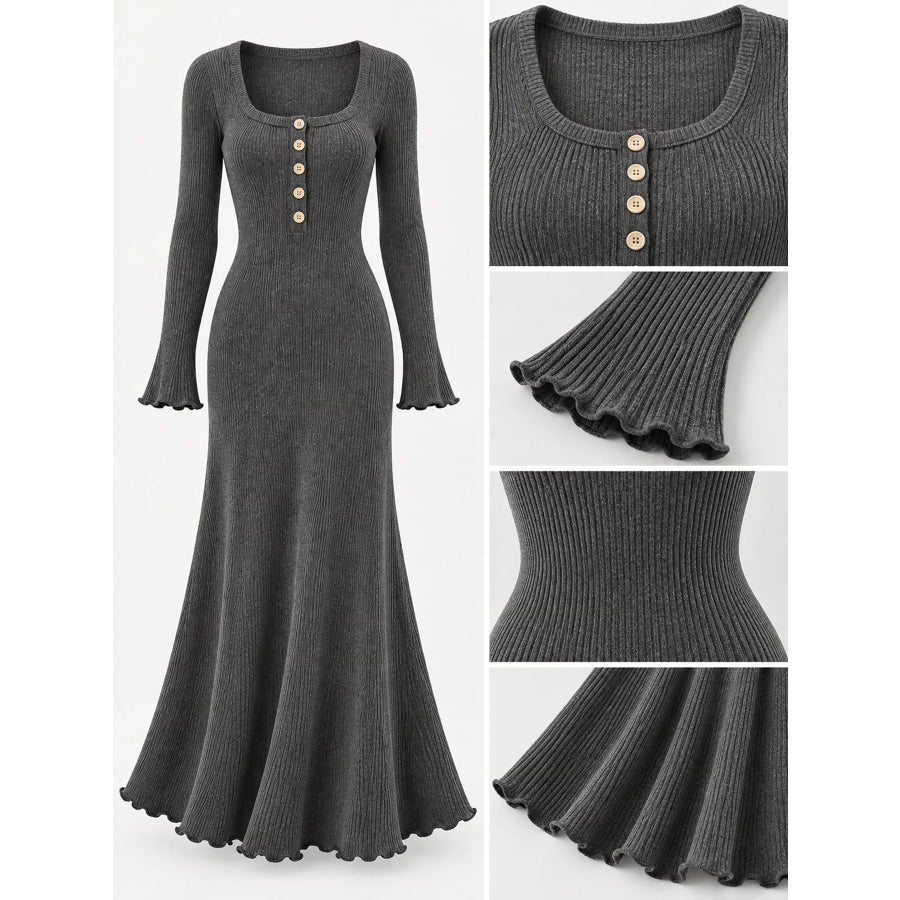 Button-Front Ribbed Knit Maxi Dress Apparel and Accessories