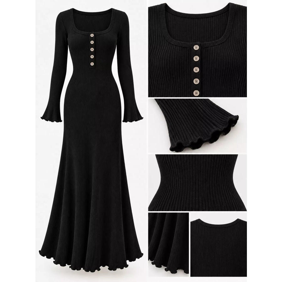 Button-Front Ribbed Knit Maxi Dress Apparel and Accessories