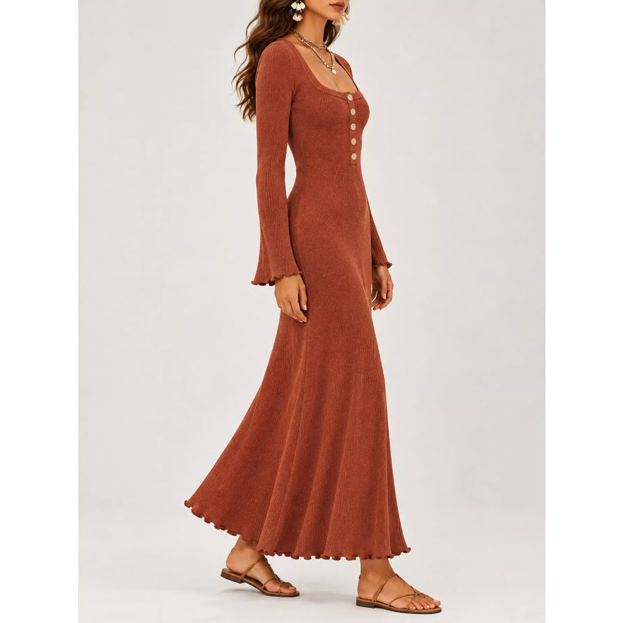 Button-Front Ribbed Knit Maxi Dress Apparel and Accessories