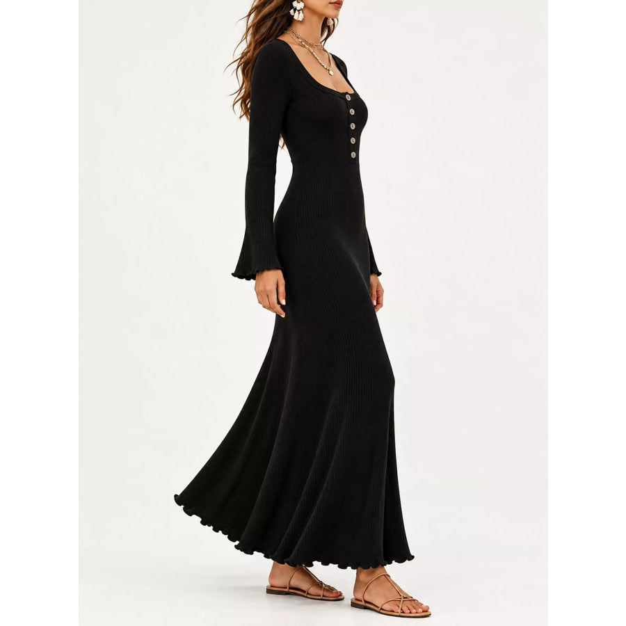 Button-Front Ribbed Knit Maxi Dress Apparel and Accessories