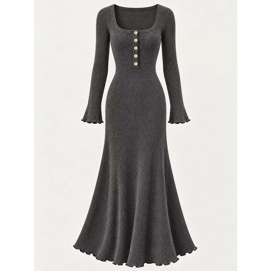 Button-Front Ribbed Knit Maxi Dress Apparel and Accessories
