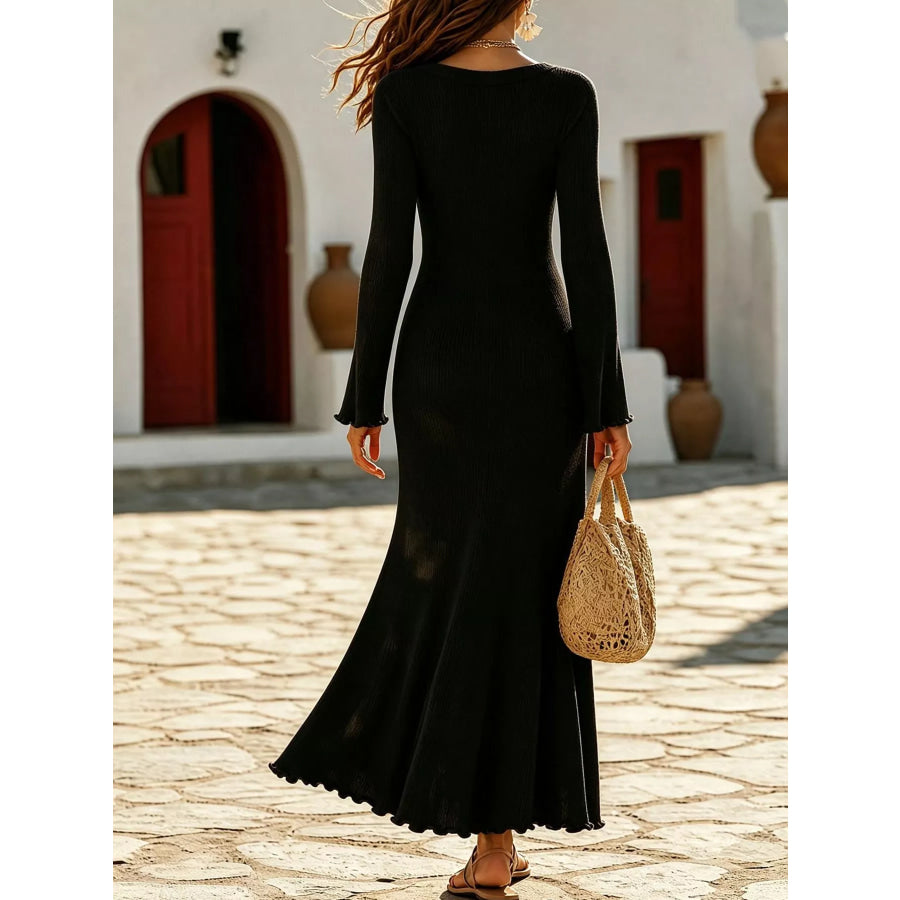 Button-Front Ribbed Knit Maxi Dress Apparel and Accessories