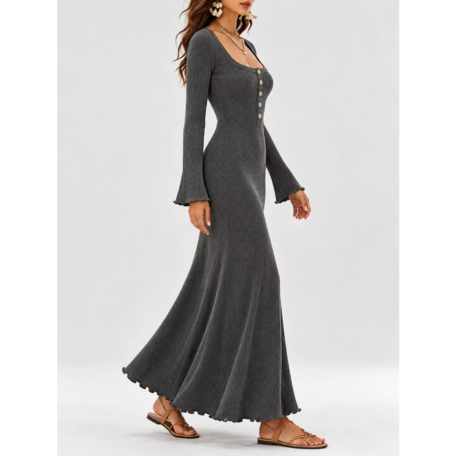 Button-Front Ribbed Knit Maxi Dress Apparel and Accessories