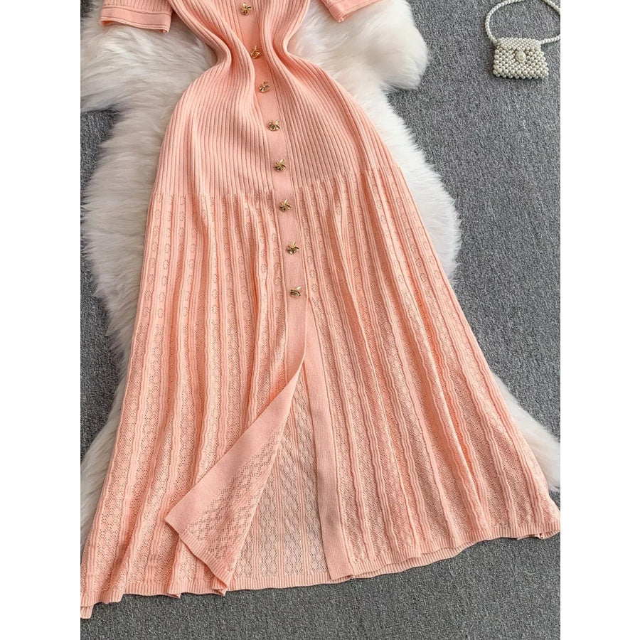 Button Front Ribbed Knit Midi Dress Apparel and Accessories