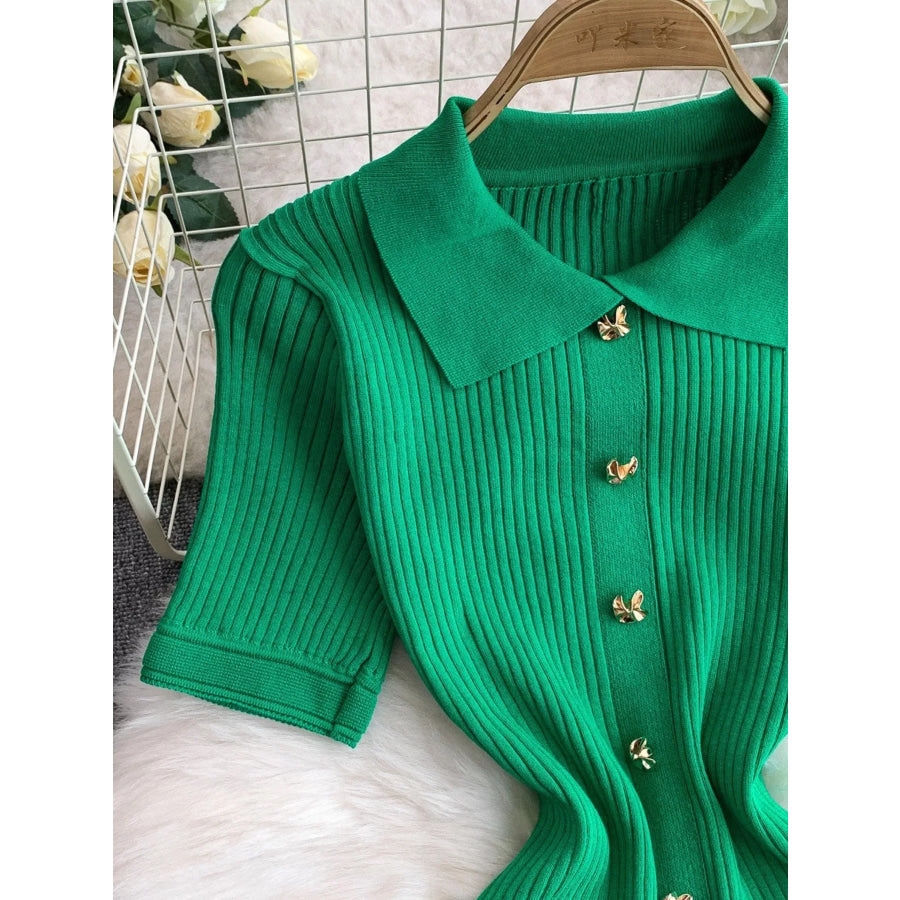 Button Front Ribbed Knit Midi Dress Apparel and Accessories