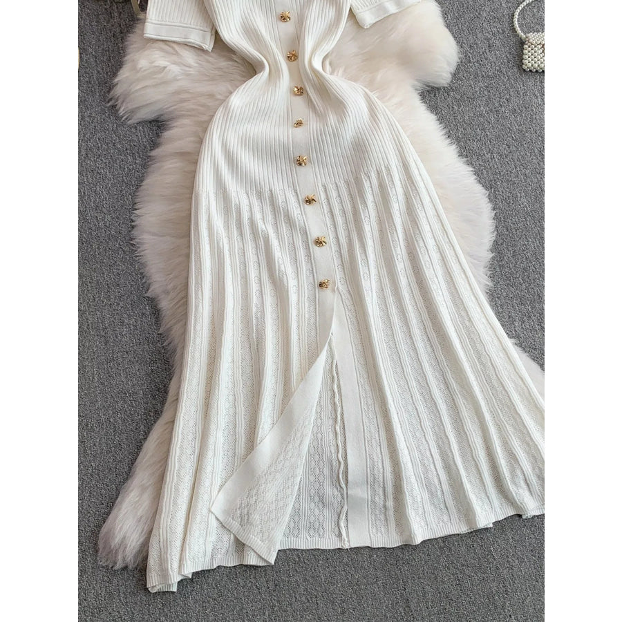 Button Front Ribbed Knit Midi Dress Apparel and Accessories