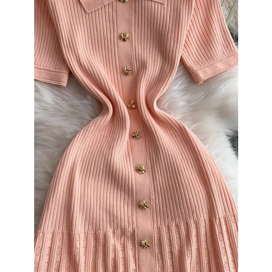 Button Front Ribbed Knit Midi Dress Apparel and Accessories
