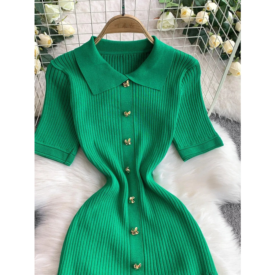 Button Front Ribbed Knit Midi Dress Apparel and Accessories