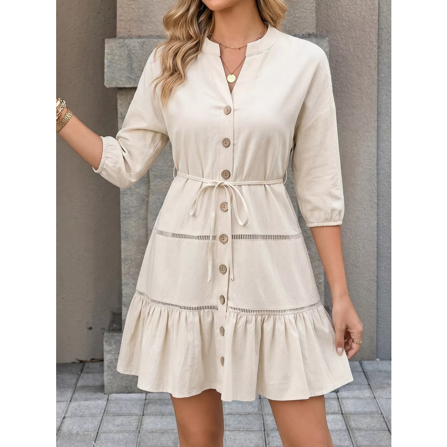 Button-Front Ruffle Hem Mini Dress Apparel and Accessories