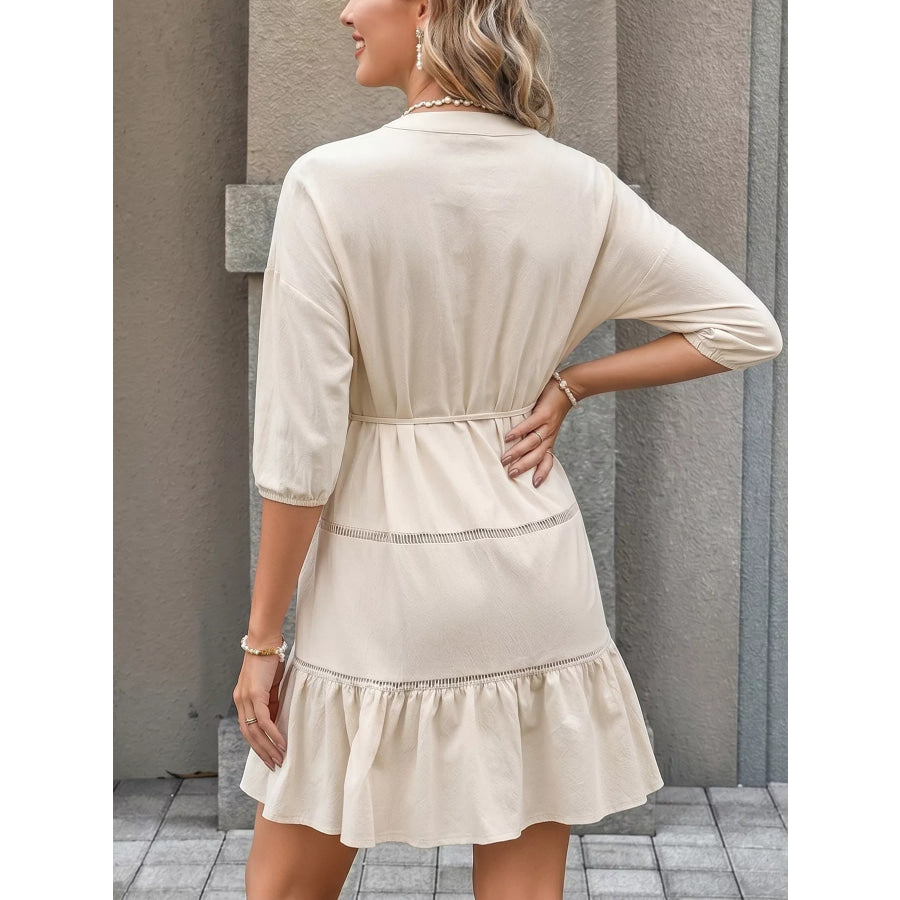 Button-Front Ruffle Hem Mini Dress Apparel and Accessories