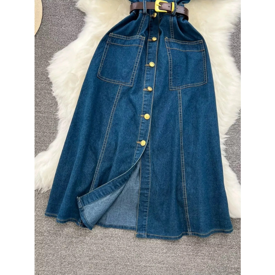 Button Front Short Sleeve Denim Dress Apparel and Accessories