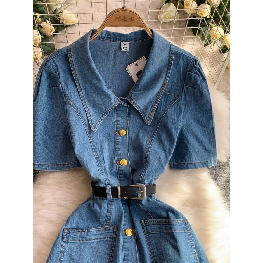 Button Front Short Sleeve Denim Dress Apparel and Accessories