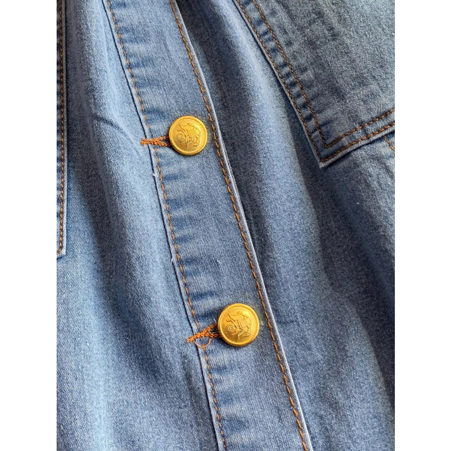 Button Front Short Sleeve Denim Dress Apparel and Accessories