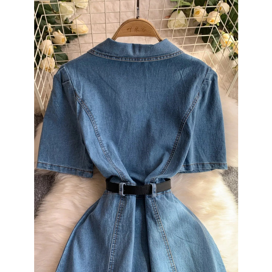 Button Front Short Sleeve Denim Dress Apparel and Accessories