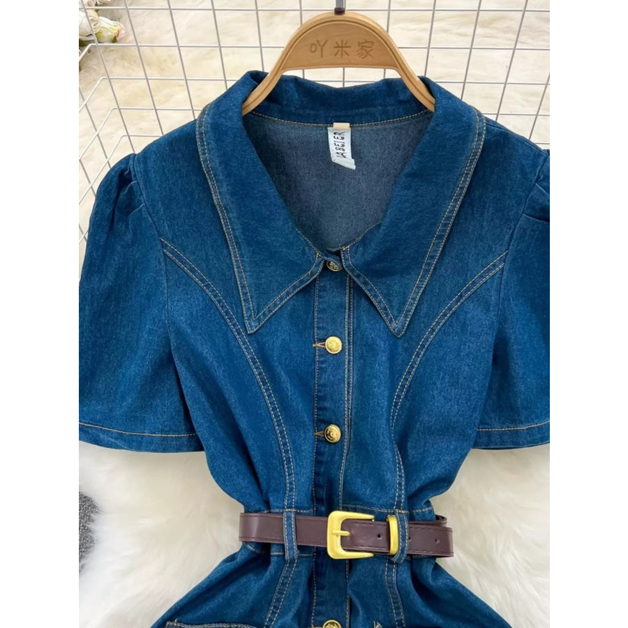 Button Front Short Sleeve Denim Dress Apparel and Accessories