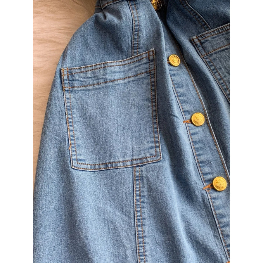 Button Front Short Sleeve Denim Dress Apparel and Accessories