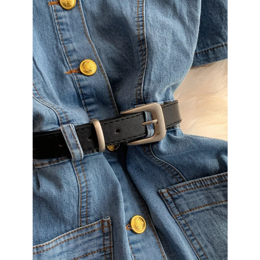Button Front Short Sleeve Denim Dress Apparel and Accessories