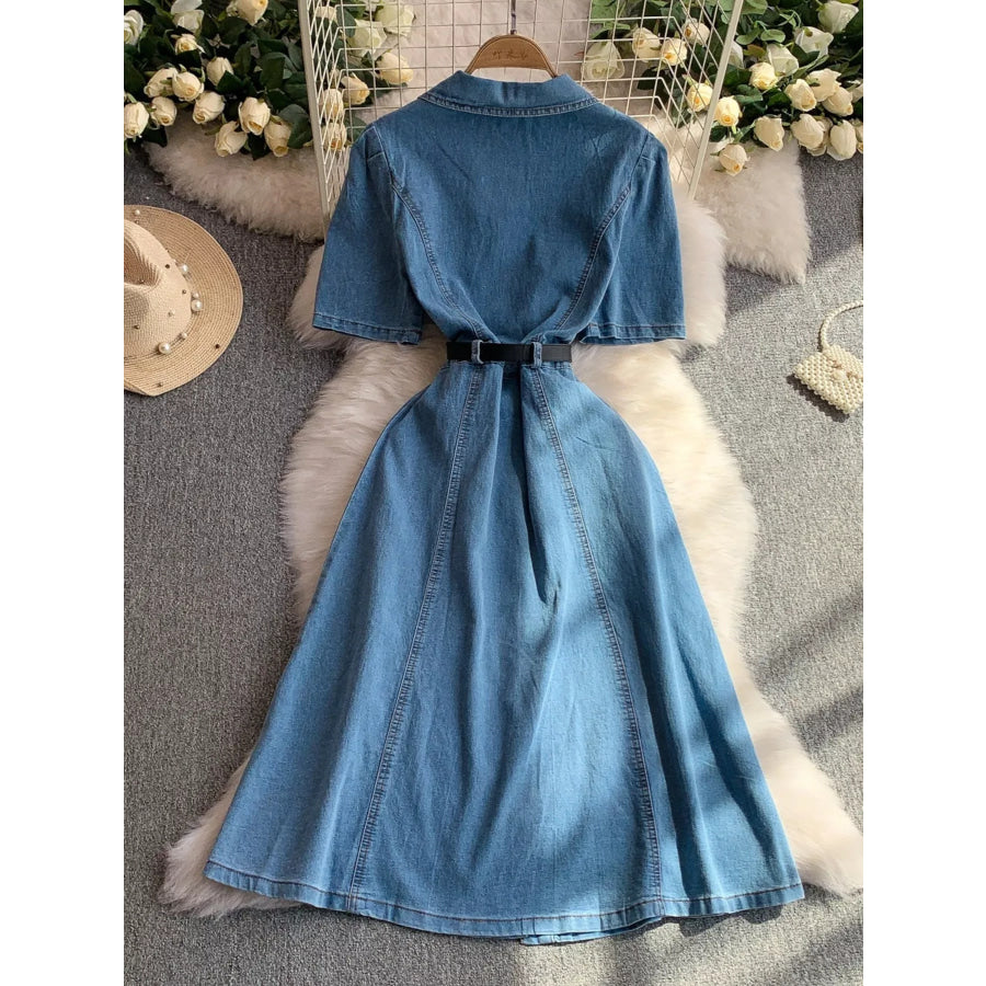 Button Front Short Sleeve Denim Dress Apparel and Accessories