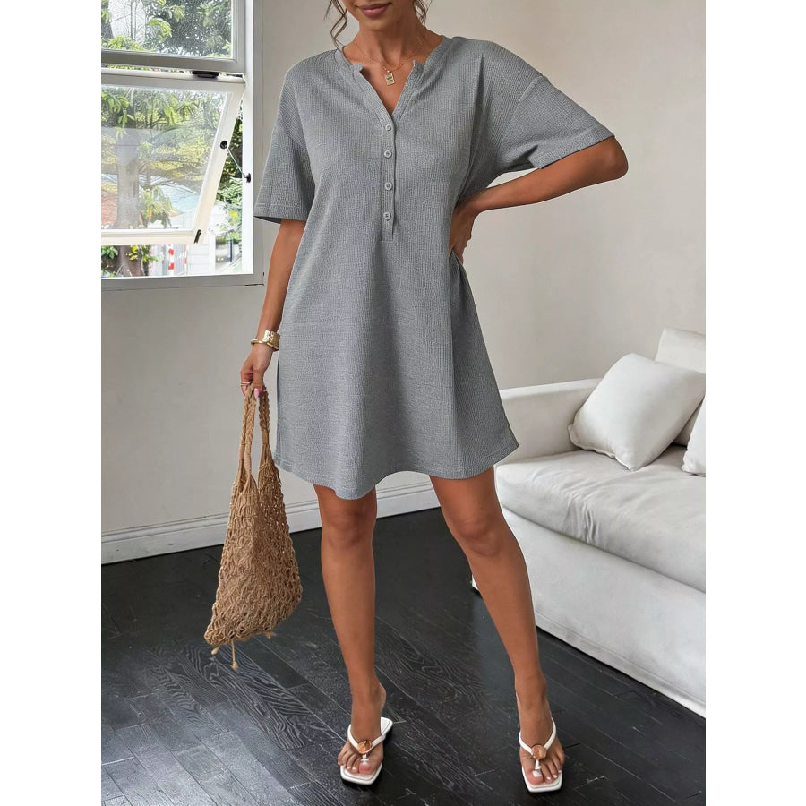 Button-Front Short Sleeve Dress Apparel and Accessories