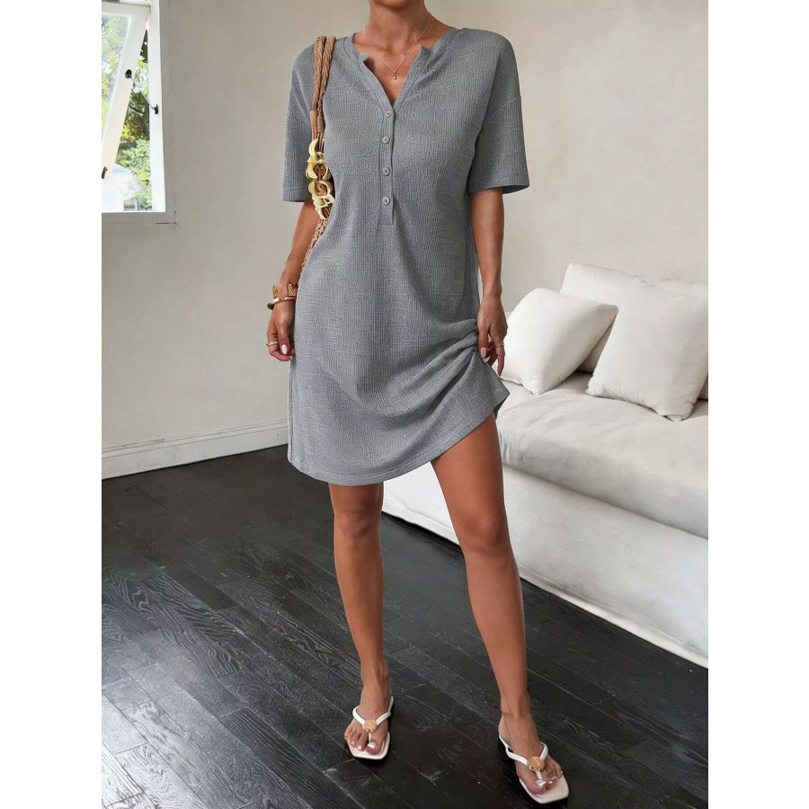 Button-Front Short Sleeve Dress Apparel and Accessories