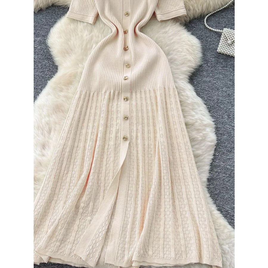 Button Front Short Sleeve Knit Dress Apparel and Accessories