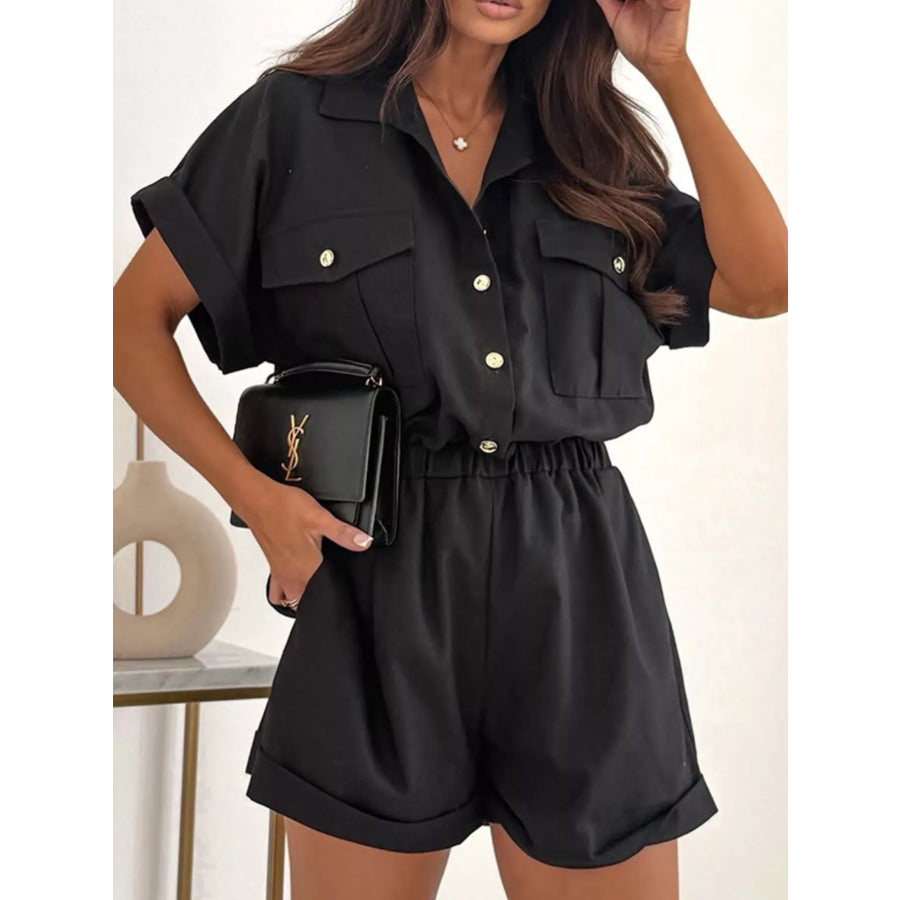 Button Front Short Sleeve Shirt and Shorts Set Apparel and Accessories