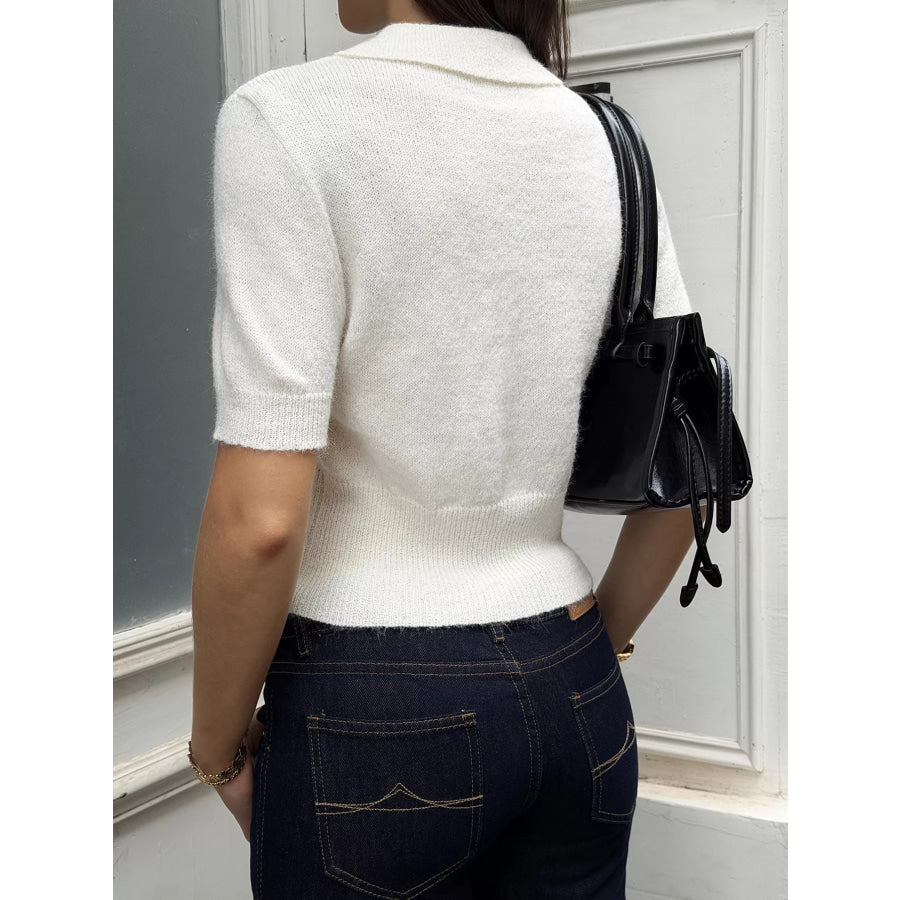 Button Front Short Sleeve Sweater Apparel and Accessories